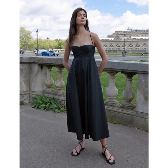 Pixie Market NWT Antonia Black Cotton Padded Bra Sundress Maxi XS - Picture 1 of 7